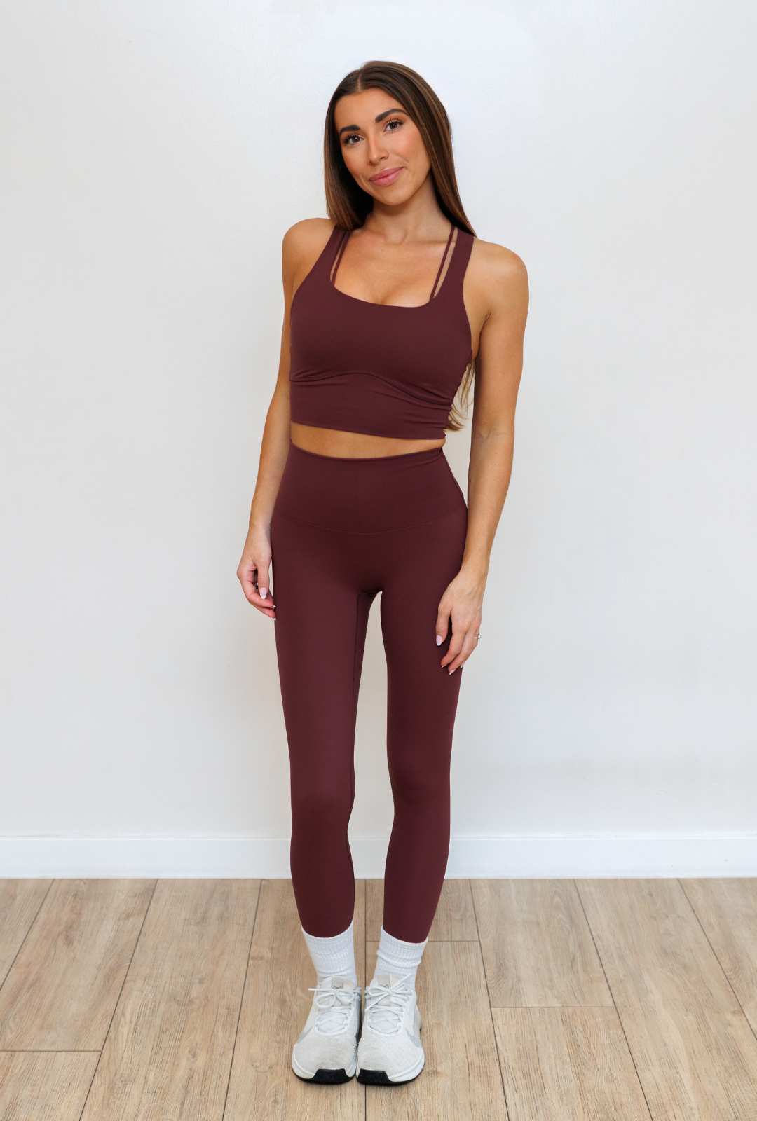 Jordan is wearing size S top and bottom. Size UP if you're in between.