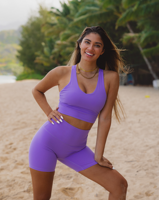 Sweat proof purple shorts for heavy workout
