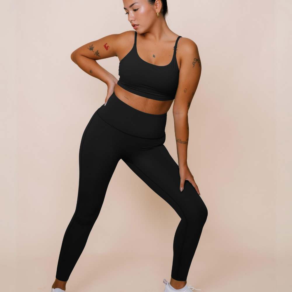 Form fitting black workout clothes