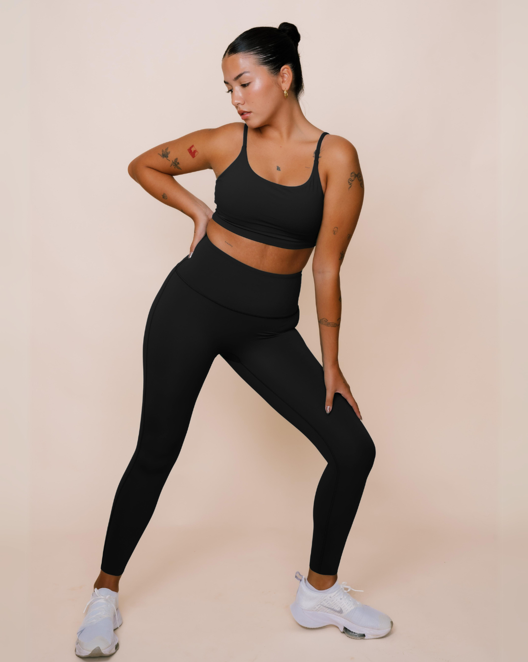 Form fitting black workout clothes